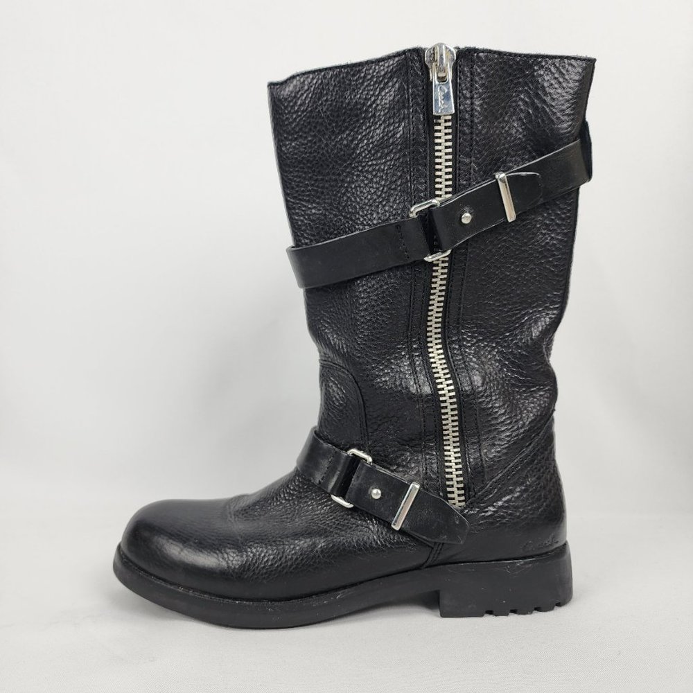 Coach Black Pebbled Leather Moto Boots Size 10